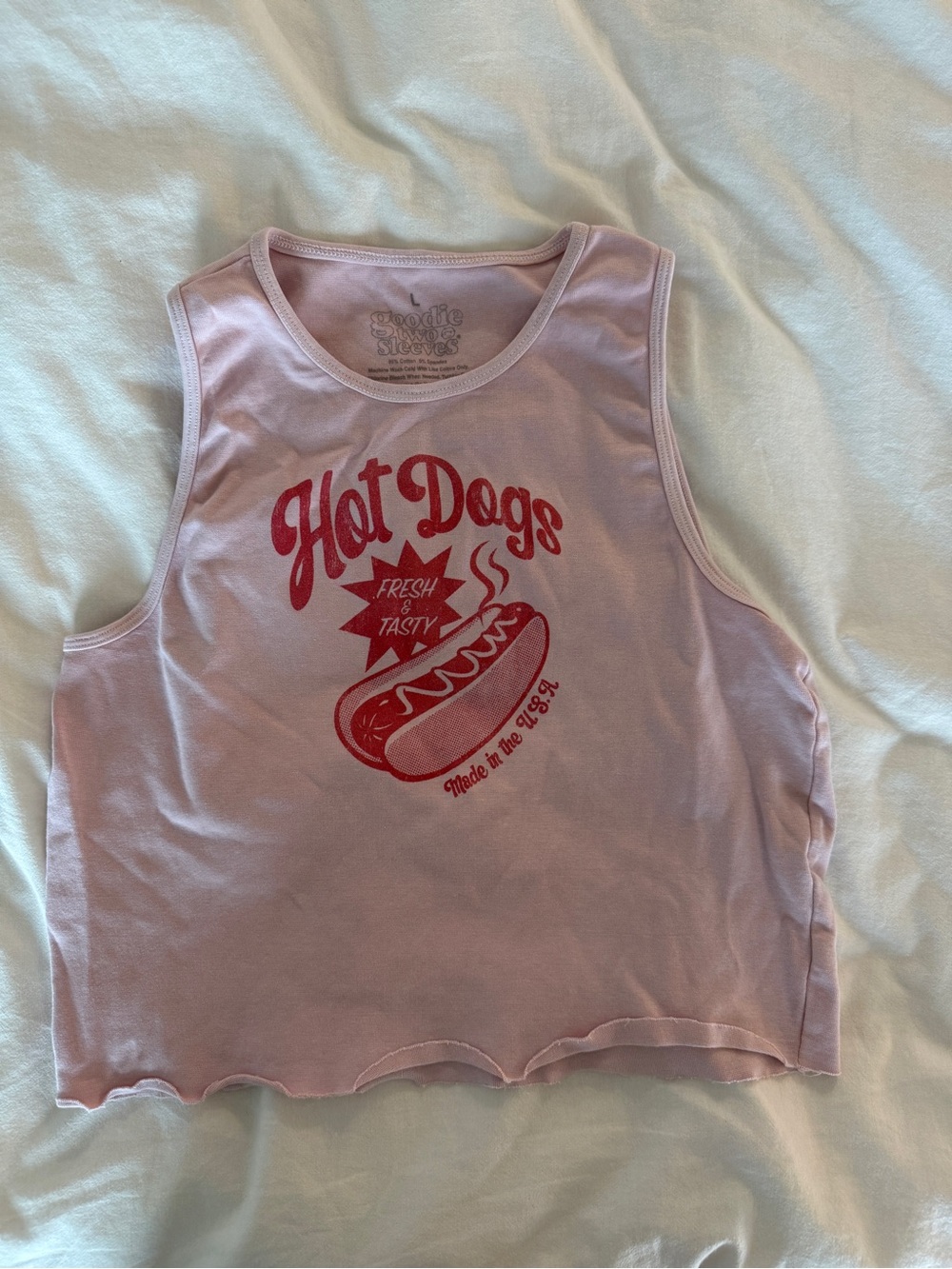 Urban Outfitters Pink Sleeveless 'Hot Dogs' Graphic Crop Tank